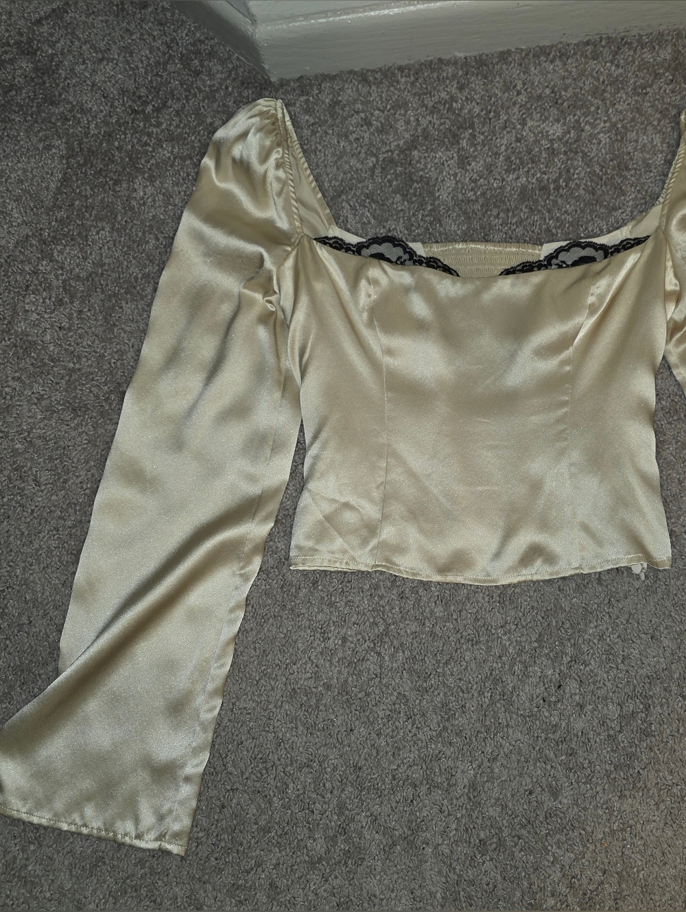Reformation Cream Silk Blouse with Contrast Lace Trim - Picture 16 of 16